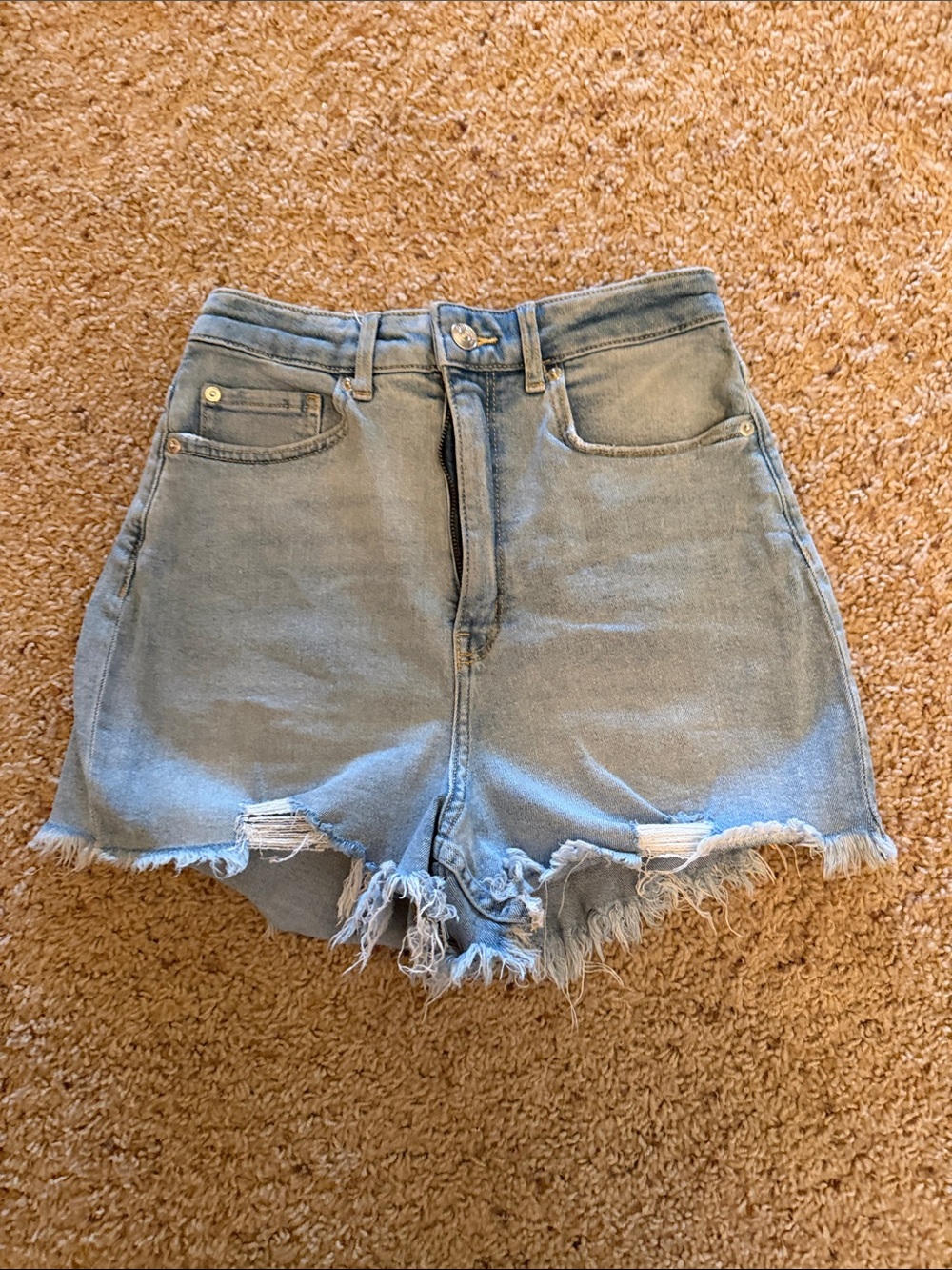 Dividend by H & M High-Waist Light Blue Denim Shorts with Distressed Hem